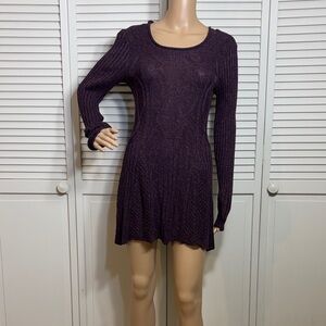 Peruvian Connection Plum Cable-Knit Long Sleeves Cotton Dress Small